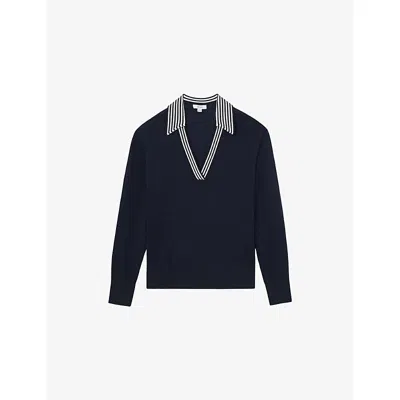 Reiss Womens Navy White Nova Stripe-collar Wool Jumper In Blue