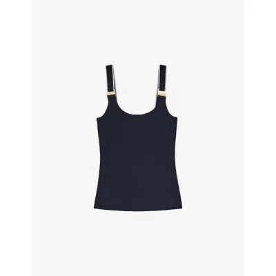 Reiss Womens Navy White Vinnie Hardware-embellished Stretch-cotton Vest In Blue