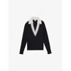 REISS WOMENS NAVY/WHITE NINA COLLARED WOOL CRICKET JUMPER
