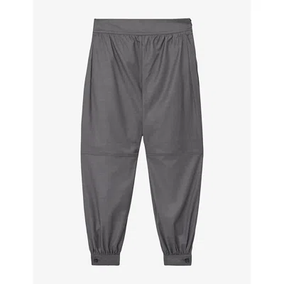 Reiss Womens Neave Balloon-leg Mid-rise Woven Trousers Grey In Gold