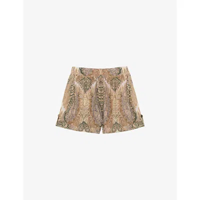 Reiss Womens Neave Paisley-print Woven Shorts Neutral Grey