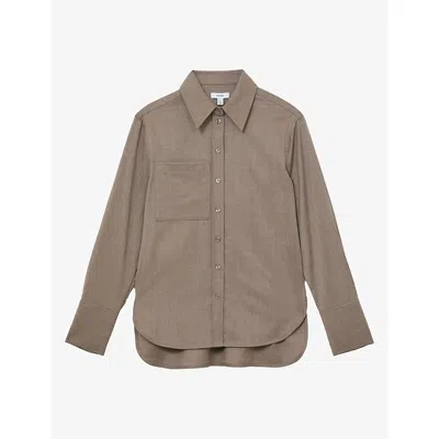 Reiss Womens Neutral Adie Patch-pocket Stretch-wool Shirt In Brown