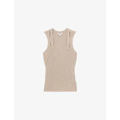 Reiss Womens Neutral Alethia Twist-strap Knitted Vest