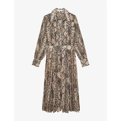 Reiss Womens Neutral Anneka Snake-print Woven Midi Dress