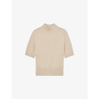 Reiss Womens Neutral Aria Funnel-neck Cotton And Wool-blend Jumper Xs