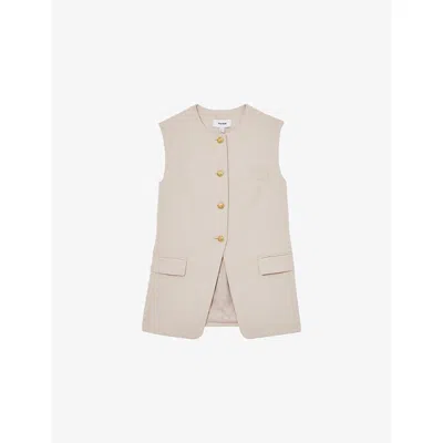 Reiss Womens  Athena Longline Stretch-woven Waistcoat In Neutral
