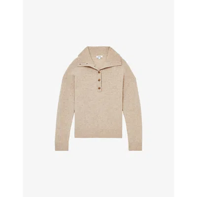 Reiss Womens Neutral Ava Open-neck Long-sleeve Wool And Cashmere-blend Jumper