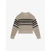 Reiss Womens  Striped Crochet-knit Linen Jumper In Neutral Black