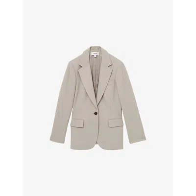 REISS WOMENS NEUTRAL BRITTANY SINGLE-BREASTED TEXTURED WOOL-BLEND SUIT JACKET