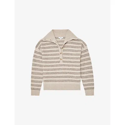 Reiss Womens Neutral Brown Evana Striped Wool And Cashmere-blend Jumper