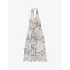 Reiss Womens Neutral Carla Palm-print Linen Midi Dress