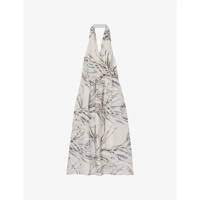 Reiss Womens Neutral Carla Palm-print Linen Midi Dress
