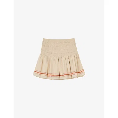 Reiss Womens Neutral Catie Shirred-waist Cotton-blend Mini Skirt