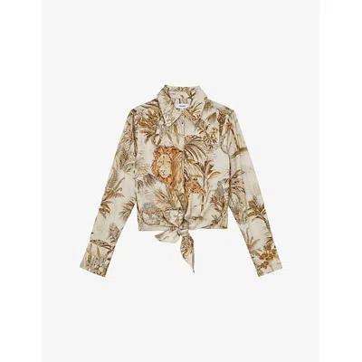 Reiss Womens Neutral Cece Safari-print Cotton Shirt
