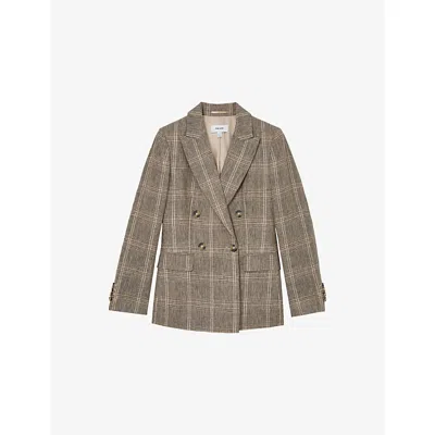 Reiss Womens Sybil Checked Linen Blazer Neutral Check