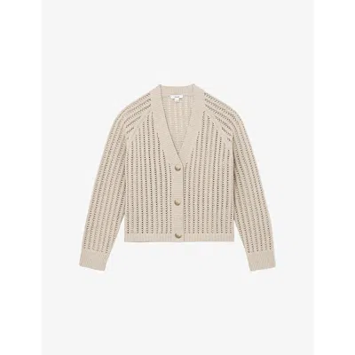 Reiss Womens Neutral Constance V-neck Knitted Cardigan