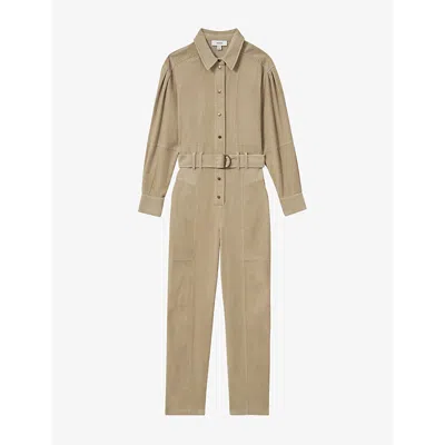 Reiss Womens  Corduroy-texture Stretch-cotton Jumpsuit In Neutral