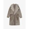 Reiss Womens Neutral Elia Notched-collar Leather And Shearling Coat