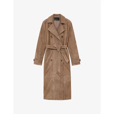 Reiss Womens Neutral Ester Double-breasted Suede Trench Coat In Brown