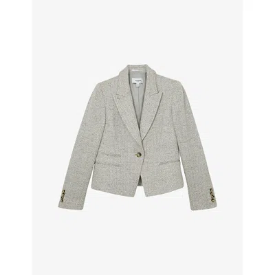 Reiss Womens Ezra Cropped Linen-blend Blazer Neutral