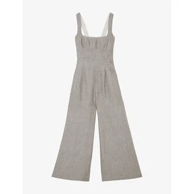 Reiss Womens Neutral Flora Wide-leg Linen Jumpsuit In Gray