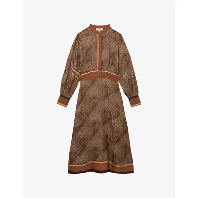 Reiss Womens Neutral Leia Animal-print Midi Woven Dress In Brown