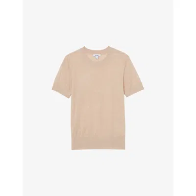 Reiss Womens Neutral Livy Short-sleeve Silk And Linen-blend Top