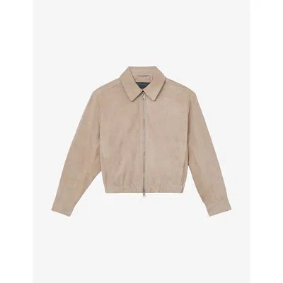 Reiss Womens Neutral Lottie Collared Elasticated-hem Suede Jacket