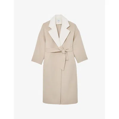 Reiss Womens Neutral Marcela Contrast-lapel Wool Coat In Pink