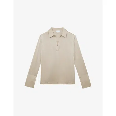 Reiss Womens Neutral Marina Open-collar Silk Blouse In Brown