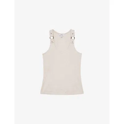 Reiss Womens Neutral Marl Vinnie Hardware-embellished Stretch-cotton Vest Xs In Pattern