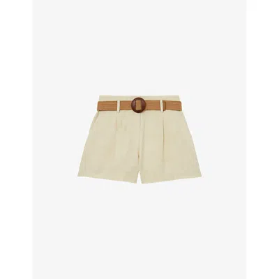 Reiss Womens Neutral Matilda Belted-waist Linen-blend Shorts