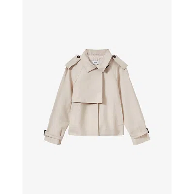 Reiss Womens  Mila Cropped Woven Trench Coat In Neutral