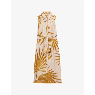 REISS WOMENS REISS MORGAN PALM-PRINT WOVEN MIDI DRESS