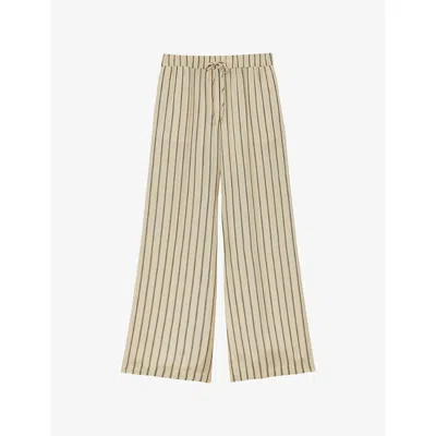 Reiss Womens Neutral Navy Minnie Striped Wide-leg Lyocell Trousers