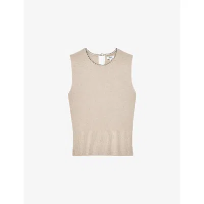 Reiss Womens Neutral Necklace-trim Sleeveless Knitted Top In White