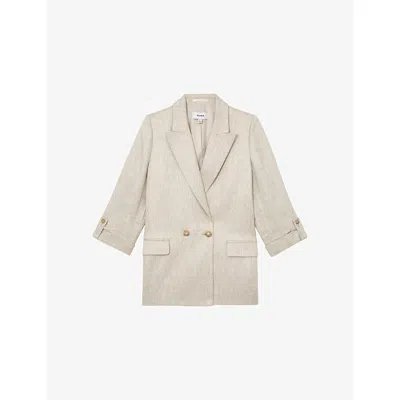Reiss Womens Neutral Nolah Double-breasted Linen-blend Suit Jacket