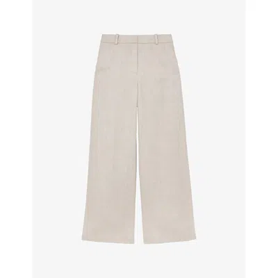 Reiss Womens Neutral Nolah Wide-leg Linen-blend Trousers