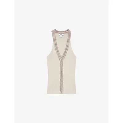 Reiss Womens Neutral Nora Contrast-trim Ribbed Knitted Vest