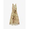 Reiss Womens Nybg Anna Floral-print Linen Midi Dress Neutral In Neutral
