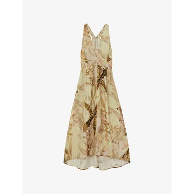Reiss Womens Nybg Anna Floral-print Linen Midi Dress Neutral
