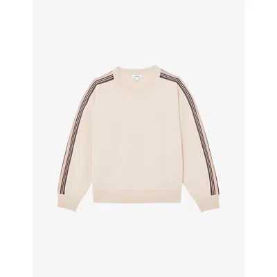 Reiss Womens Neutral Pink Carli Side-stripe Wool And Cashmere Jumper In Brown