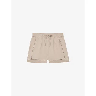 Reiss Womens Neutral Riley Drawstring-waist Linen Shorts