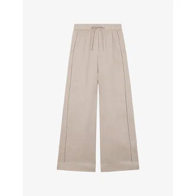Reiss Womens Neutral Riley Wide-leg Linen Trousers In Black