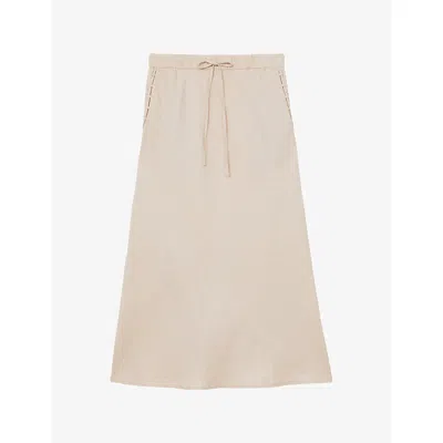 REISS WOMENS ROXI DRAWSTRING-WAIST LINEN MAXI SKIRT NEUTRAL