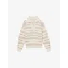 Reiss Neutral Wool-cashmere Stripe Open-collar Jumper In Neutral
