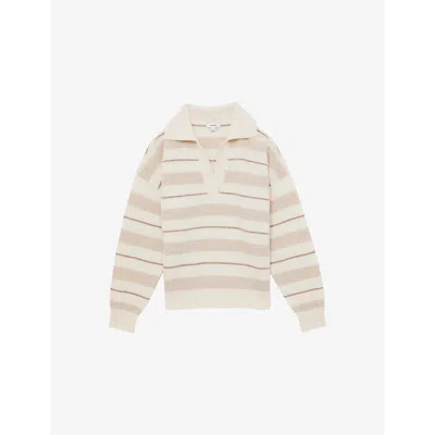 REISS WOMENS NEUTRAL SAMI OPEN-COLLAR STRIPED WOOL AND CASHMERE-BLEND JUMPER