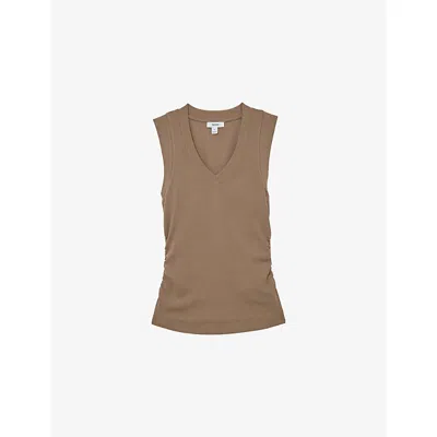 Reiss Womens Neutral Sandy V-neck Ribbed Stretch-cotton Vest In Brown