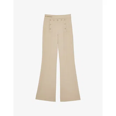 Reiss Womens Sidney Button-detail Wide-leg Stretch-woven Trousers Neutral