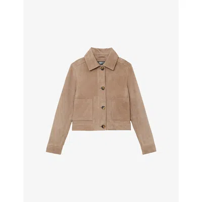 Reiss Womens Neutral Sonny Patch-pocket Suede Trucker Jacket In Brown